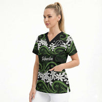 Personalised Cook Islands Palmerston Scrub Top Tiare Maori Polynesian Waves Tattoo
