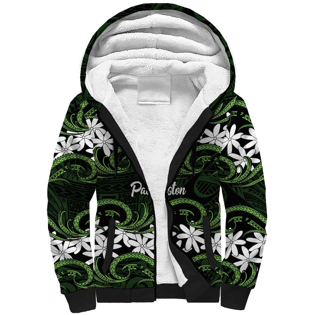 Personalised Cook Islands Palmerston Sherpa Hoodie Tiare Maori Polynesian Waves Tattoo LT14 Unisex Green - Polynesian Pride
