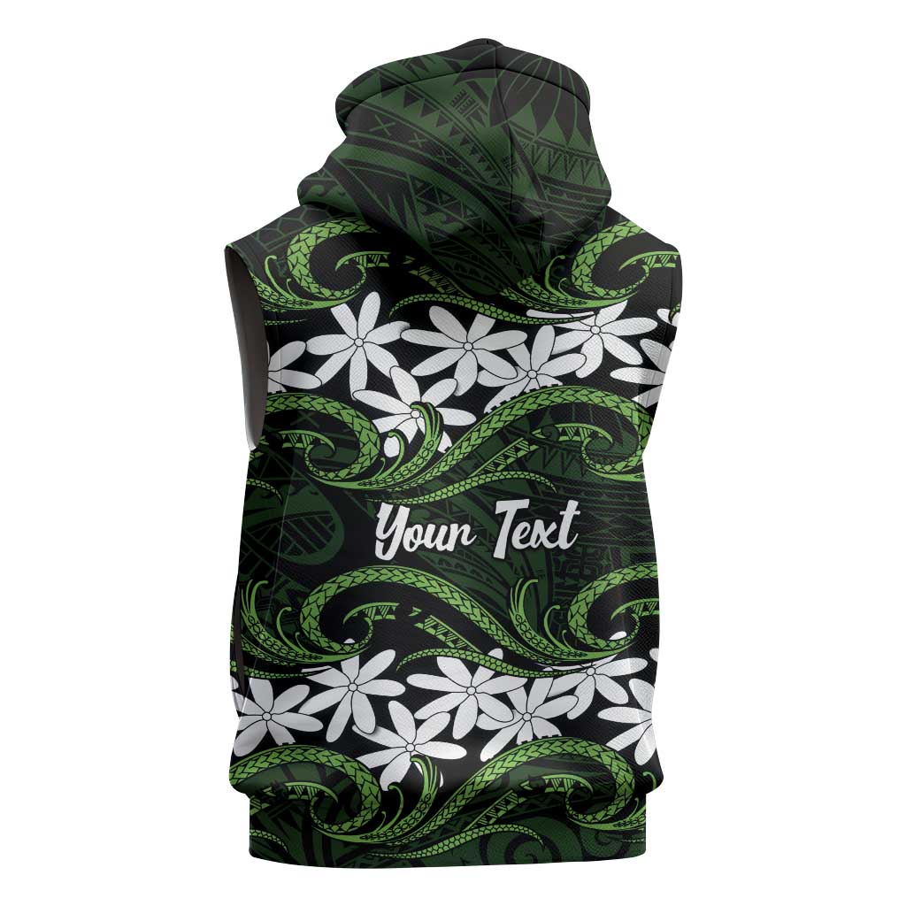 Personalised Cook Islands Palmerston Sleeveless Hoodie Tiare Maori Polynesian Waves Tattoo LT14 - Polynesian Pride