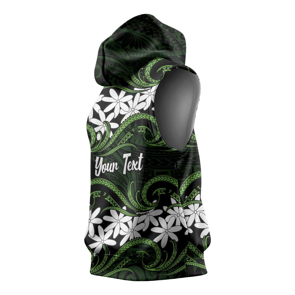Personalised Cook Islands Palmerston Sleeveless Hoodie Tiare Maori Polynesian Waves Tattoo LT14 - Polynesian Pride