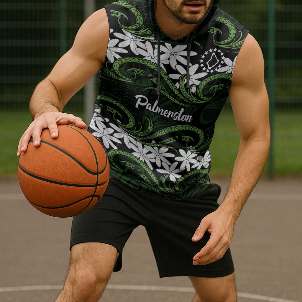 Personalised Cook Islands Palmerston Sleeveless Hoodie Tiare Maori Polynesian Waves Tattoo LT14 - Polynesian Pride