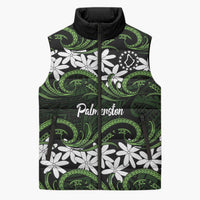 Personalised Cook Islands Palmerston Sleeveless Puffer Jacket Tiare Maori Polynesian Waves Tattoo LT14 Unisex Green - Polynesian Pride