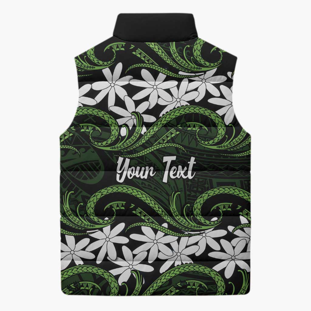 Personalised Cook Islands Palmerston Sleeveless Puffer Jacket Tiare Maori Polynesian Waves Tattoo LT14 - Polynesian Pride