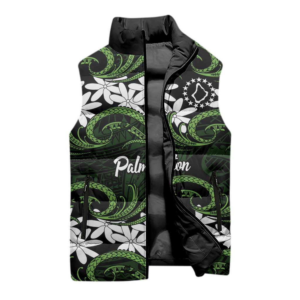 Personalised Cook Islands Palmerston Sleeveless Puffer Jacket Tiare Maori Polynesian Waves Tattoo LT14 - Polynesian Pride