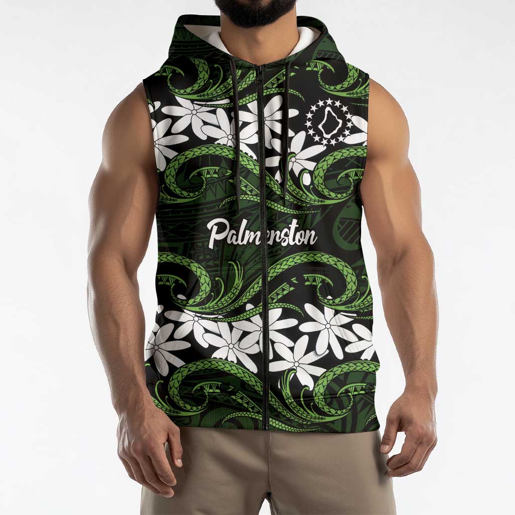 Personalised Cook Islands Palmerston Sleeveless Zip Hoodie Tiare Maori Polynesian Waves Tattoo LT14 - Polynesian Pride