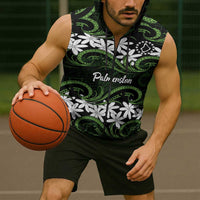 Personalised Cook Islands Palmerston Sleeveless Zip Hoodie Tiare Maori Polynesian Waves Tattoo LT14 - Polynesian Pride