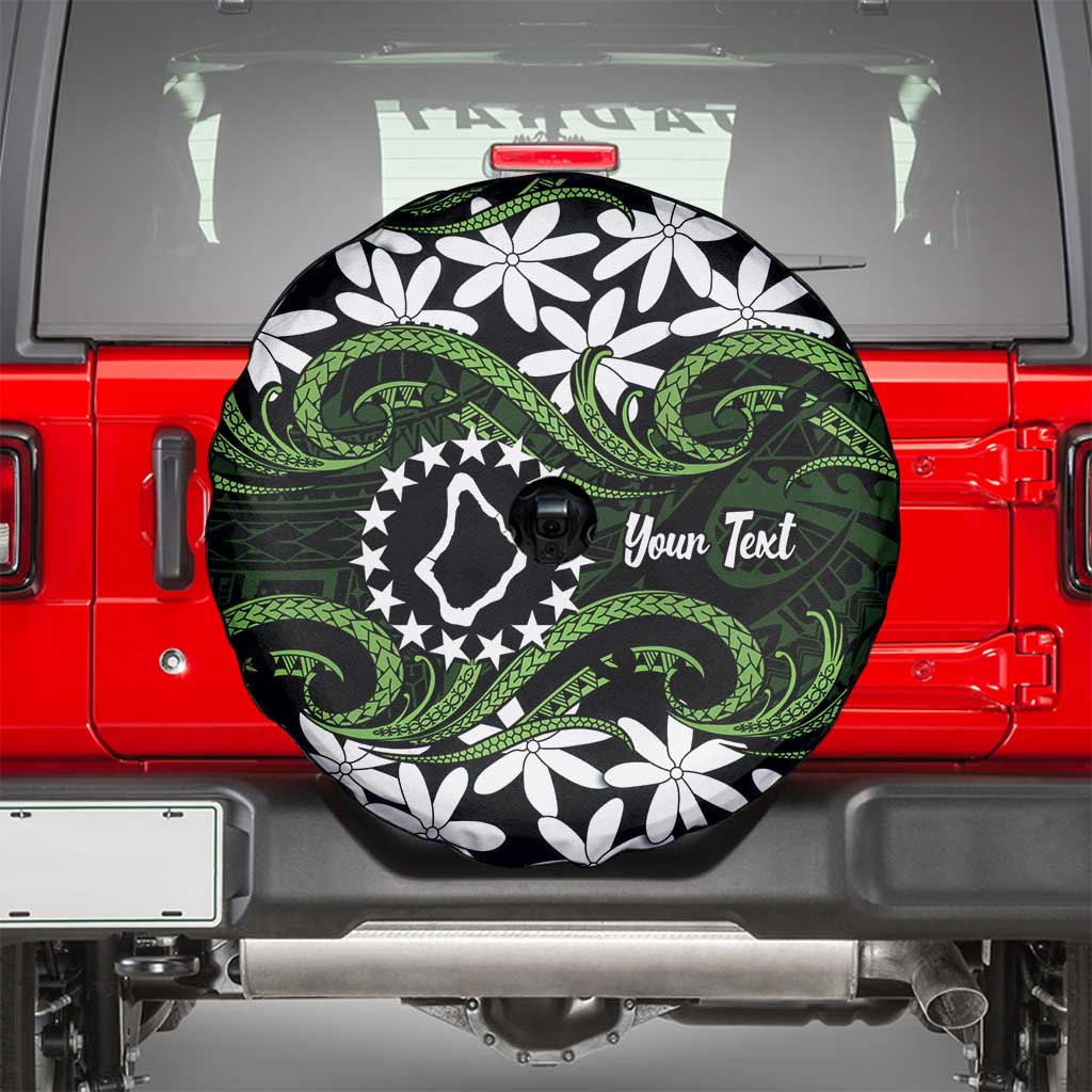 Personalised Cook Islands Palmerston Spare Tire Cover Tiare Maori Polynesian Waves Tattoo