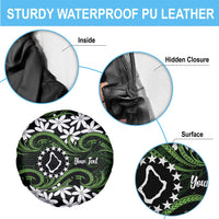 Personalised Cook Islands Palmerston Spare Tire Cover Tiare Maori Polynesian Waves Tattoo