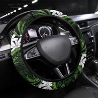 Cook Islands Palmerston Steering Wheel Cover Tiare Maori Polynesian Waves Tattoo LT14 Universal Fit Green - Polynesian Pride
