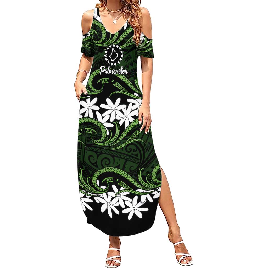 Personalised Cook Islands Palmerston Summer Maxi Dress Tiare Maori Polynesian Waves Tattoo