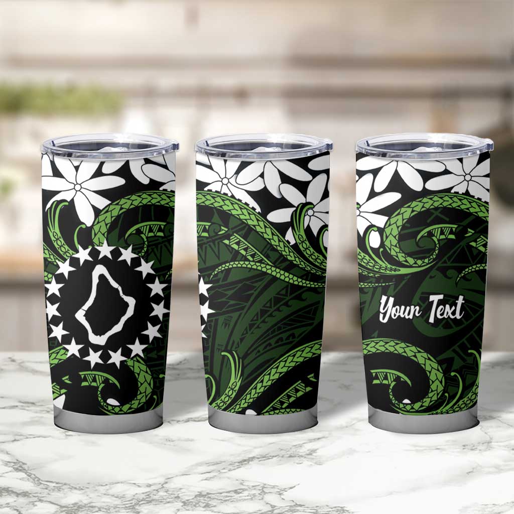 Personalised Cook Islands Palmerston Tumbler Cup Tiare Maori Polynesian Waves Tattoo