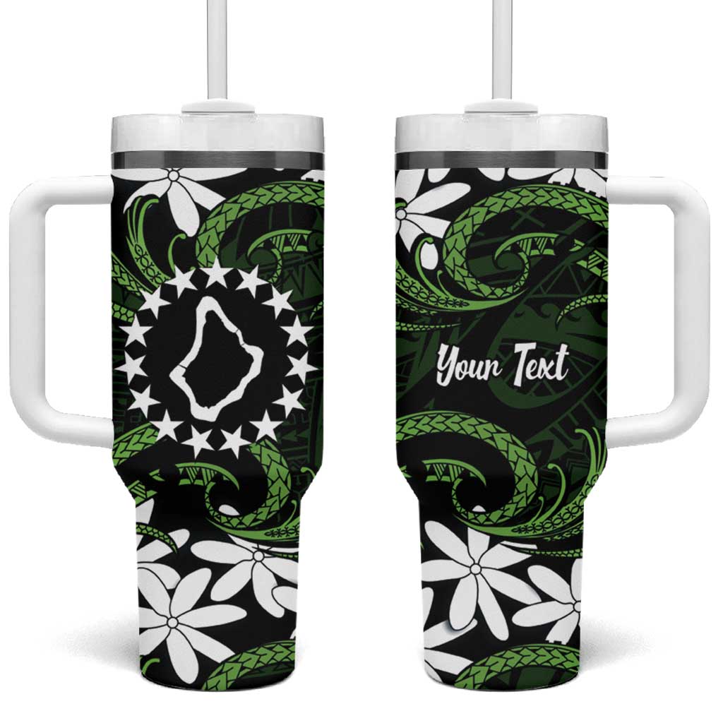 Personalised Cook Islands Palmerston Tumbler With Handle Tiare Maori Polynesian Waves Tattoo LT14 One Size: 40 oz Green - Polynesian Pride