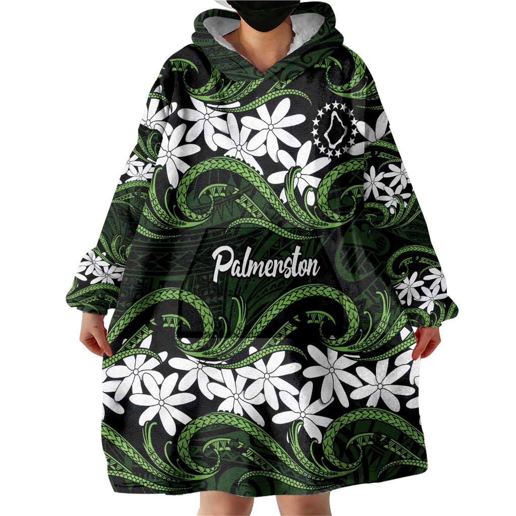 Personalised Cook Islands Palmerston Wearable Blanket Hoodie Tiare Maori Polynesian Waves Tattoo LT14 - Polynesian Pride