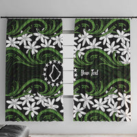 Personalised Cook Islands Palmerston Window Curtain Tiare Maori Polynesian Waves Tattoo LT14 With Hooks Green - Polynesian Pride