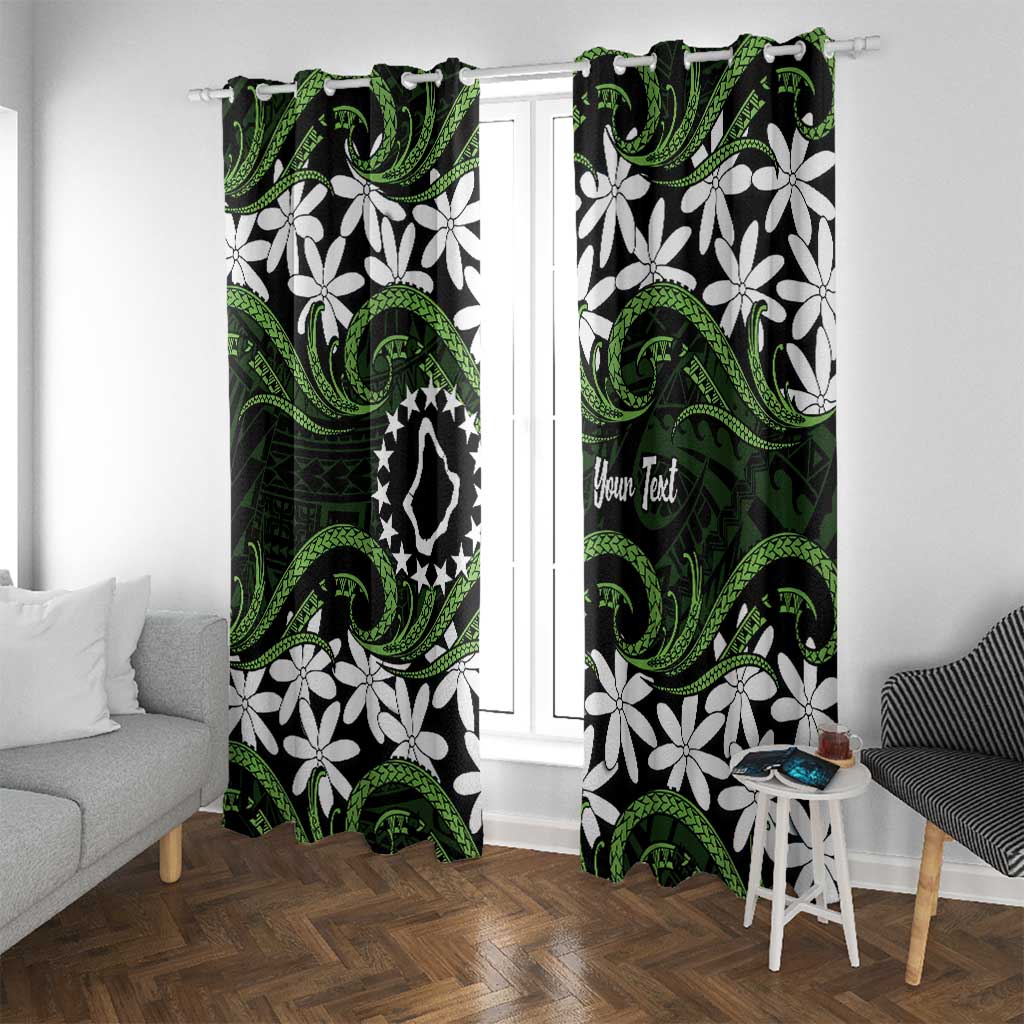 Personalised Cook Islands Palmerston Window Curtain Tiare Maori Polynesian Waves Tattoo LT14 With Grommets Green - Polynesian Pride
