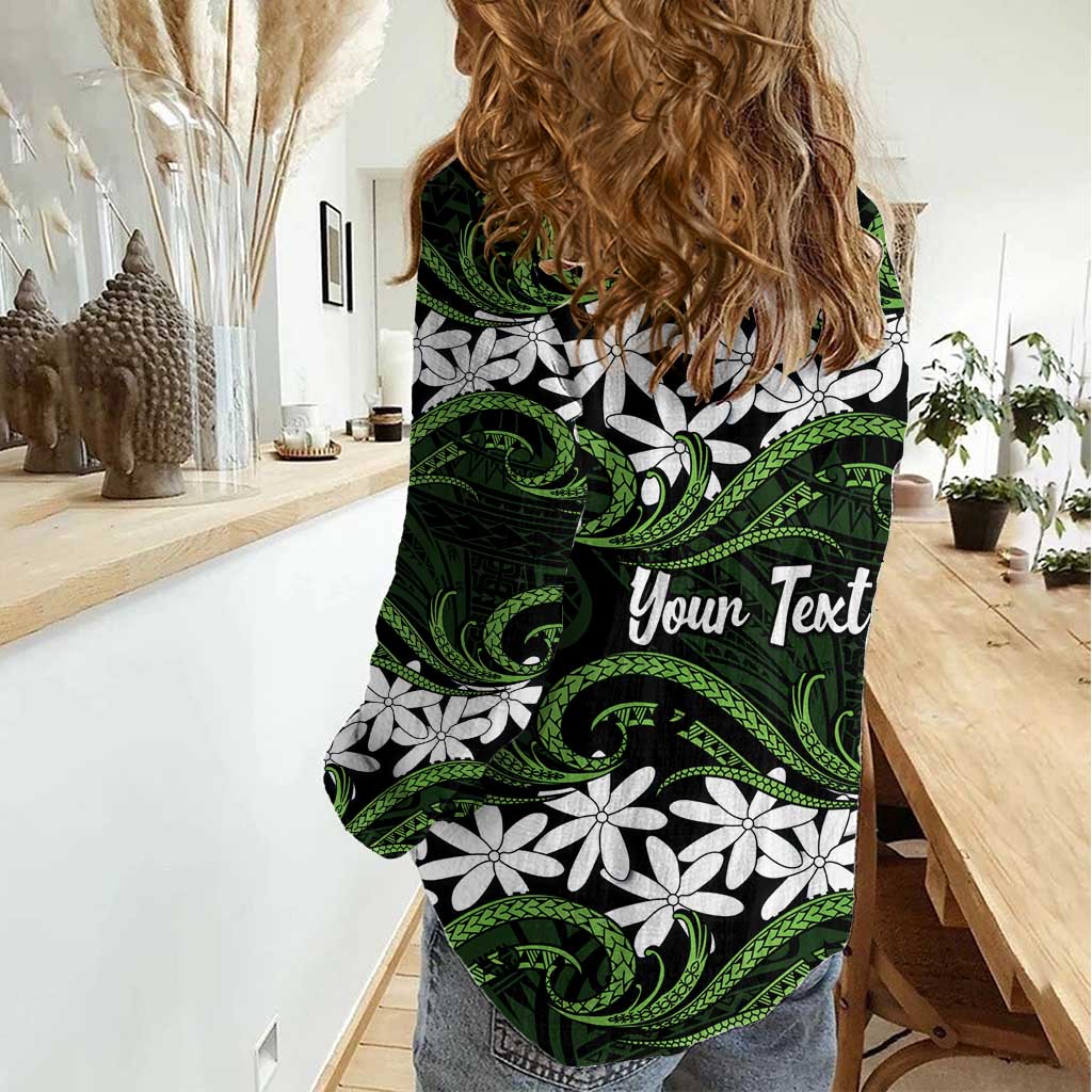 Personalised Cook Islands Palmerston Women Casual Shirt Tiare Maori Polynesian Waves Tattoo LT14 - Polynesian Pride
