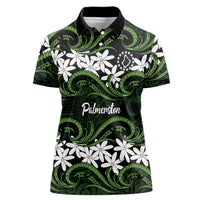 Personalised Cook Islands Palmerston Women Polo Shirt Tiare Maori Polynesian Waves Tattoo LT14 Female Green - Polynesian Pride