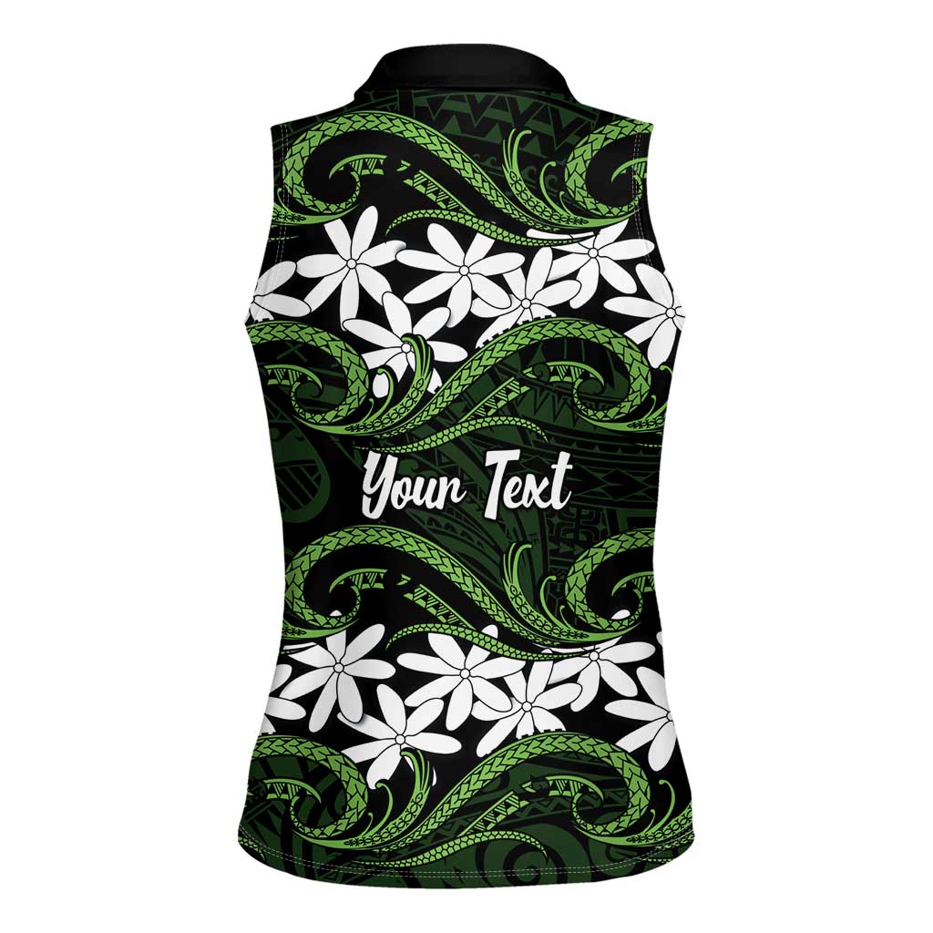 Personalised Cook Islands Palmerston Women Sleeveless Polo Shirt Tiare Maori Polynesian Waves Tattoo LT14 - Polynesian Pride