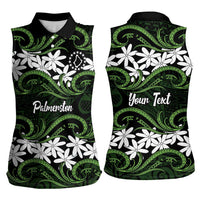 Personalised Cook Islands Palmerston Women Sleeveless Polo Shirt Tiare Maori Polynesian Waves Tattoo LT14 - Polynesian Pride