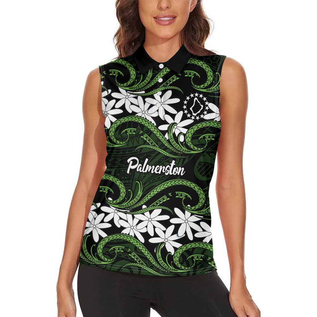 Personalised Cook Islands Palmerston Women Sleeveless Polo Shirt Tiare Maori Polynesian Waves Tattoo LT14 - Polynesian Pride