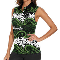 Personalised Cook Islands Palmerston Women Sleeveless Polo Shirt Tiare Maori Polynesian Waves Tattoo LT14 - Polynesian Pride
