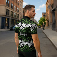 Personalised Cook Islands Palmerston Zipper Polo Shirt Tiare Maori Polynesian Waves Tattoo LT14 - Polynesian Pride
