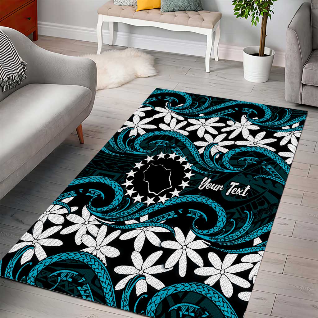 Personalised Cook Islands Penrhyn Atoll Area Rug Tiare Maori Polynesian Waves Tattoo