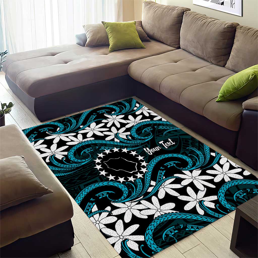 Personalised Cook Islands Penrhyn Atoll Area Rug Tiare Maori Polynesian Waves Tattoo