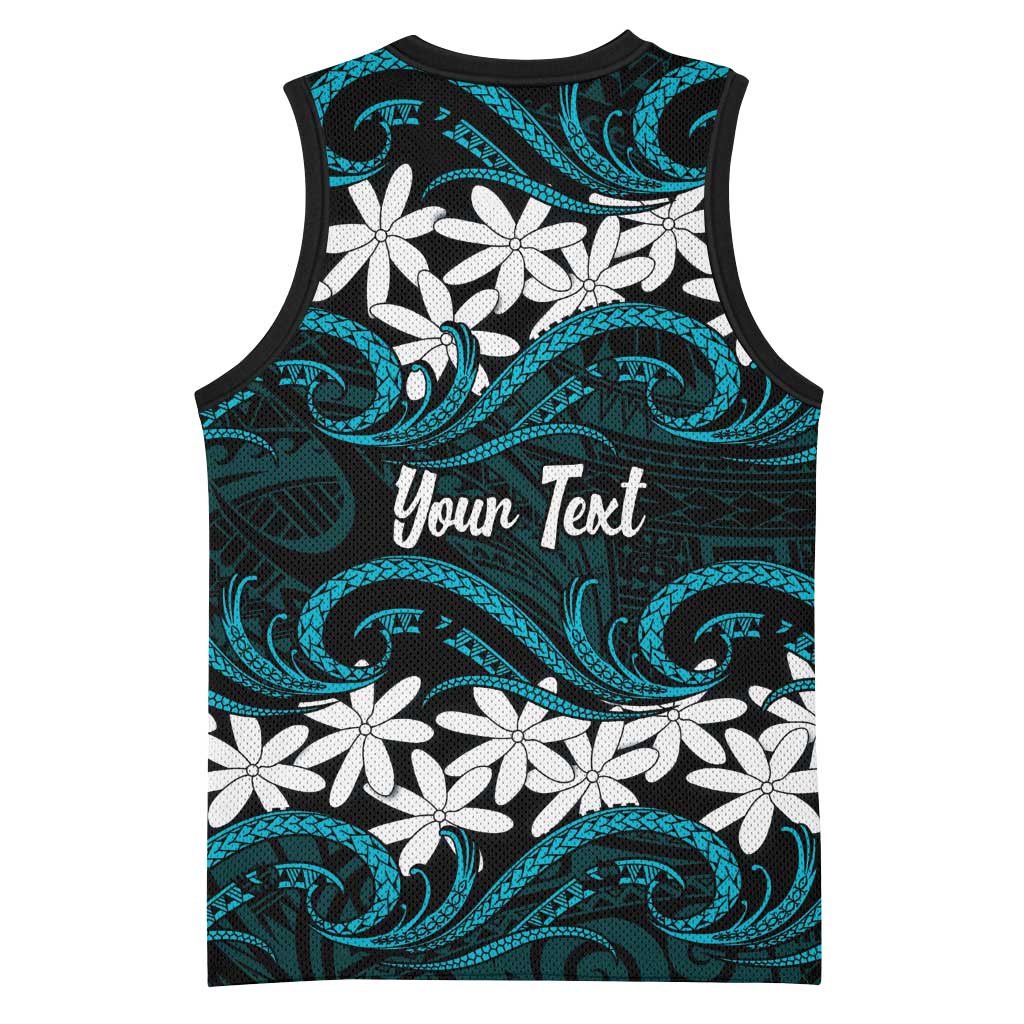 Personalised Cook Islands Penrhyn Atoll Basketball Jersey Tiare Maori Polynesian Waves Tattoo LT14 - Polynesian Pride