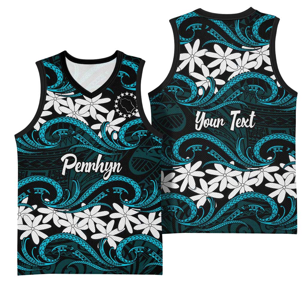 Personalised Cook Islands Penrhyn Atoll Basketball Jersey Tiare Maori Polynesian Waves Tattoo LT14 - Polynesian Pride