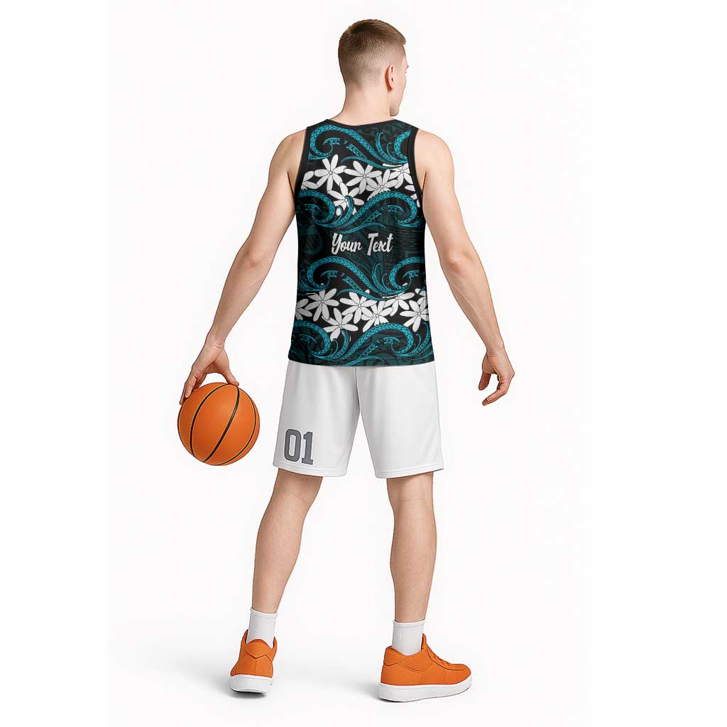Personalised Cook Islands Penrhyn Atoll Basketball Jersey Tiare Maori Polynesian Waves Tattoo LT14 - Polynesian Pride