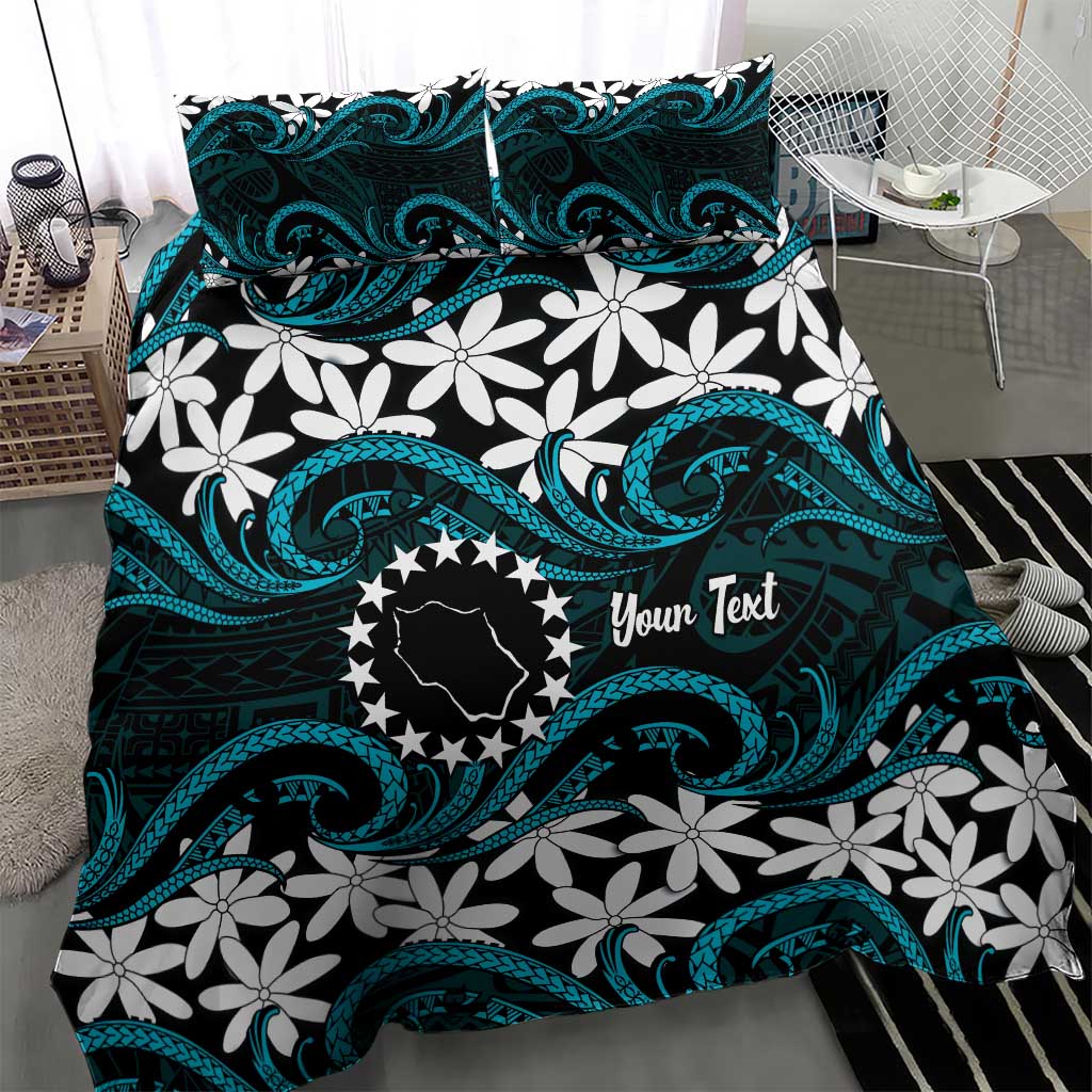Personalised Cook Islands Penrhyn Atoll Bedding Set Tiare Maori Polynesian Waves Tattoo