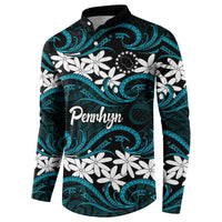 Personalised Cook Islands Penrhyn Atoll Button Sweatshirt Tiare Maori Polynesian Waves Tattoo