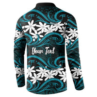 Personalised Cook Islands Penrhyn Atoll Button Sweatshirt Tiare Maori Polynesian Waves Tattoo
