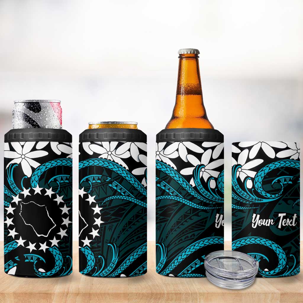 Personalised Cook Islands Penrhyn Atoll 4 in 1 Can Cooler Tumbler Tiare Maori Polynesian Waves Tattoo LT14 - Polynesian Pride
