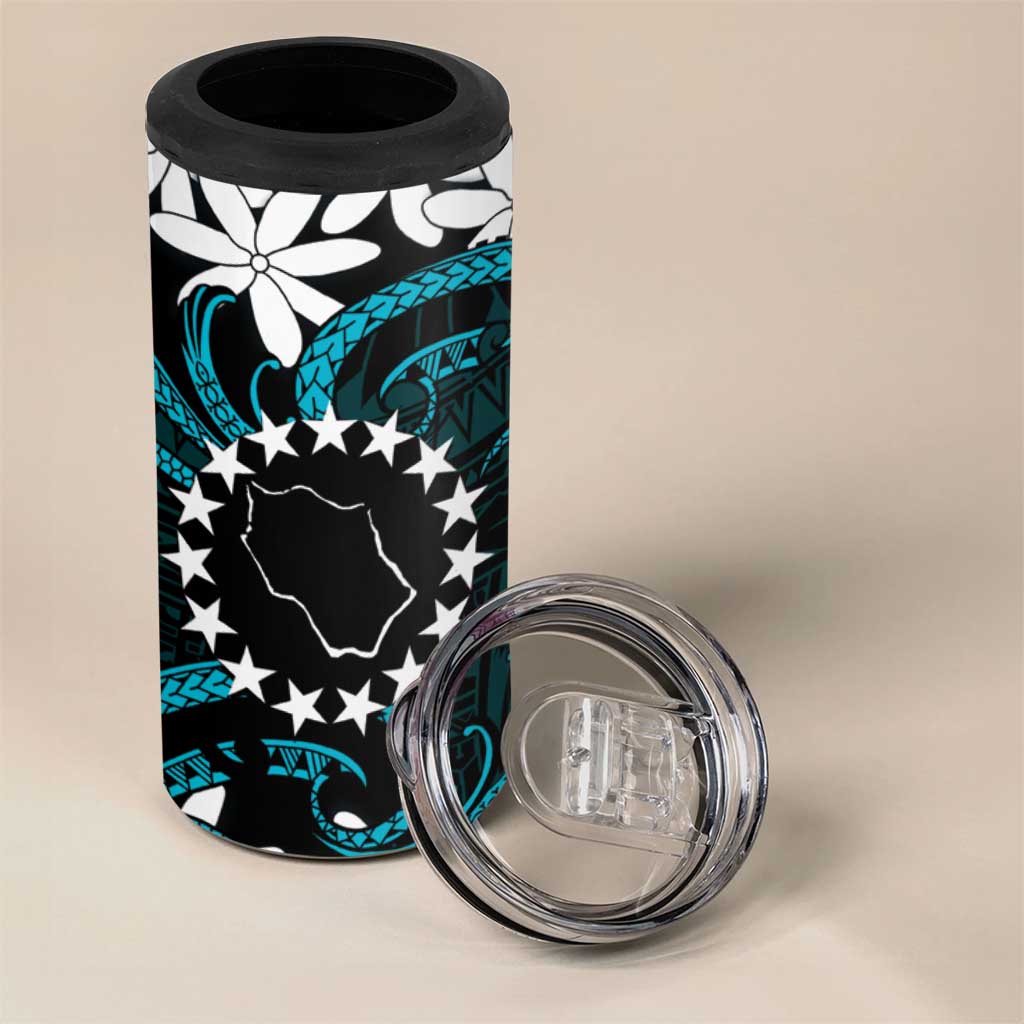 Personalised Cook Islands Penrhyn Atoll 4 in 1 Can Cooler Tumbler Tiare Maori Polynesian Waves Tattoo LT14 - Polynesian Pride