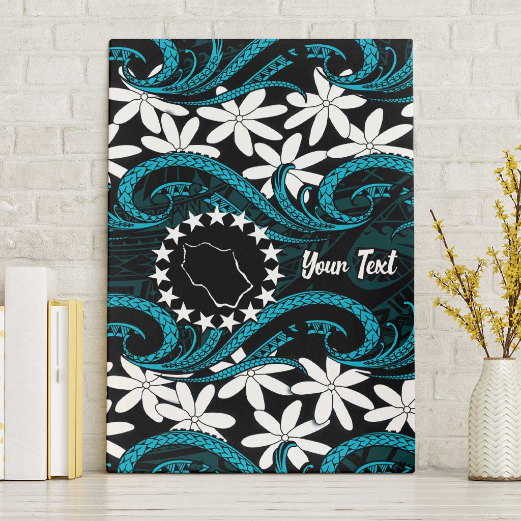 Personalised Cook Islands Penrhyn Atoll Canvas Wall Art Tiare Maori Polynesian Waves Tattoo LT14 Without Frame Blue - Polynesian Pride
