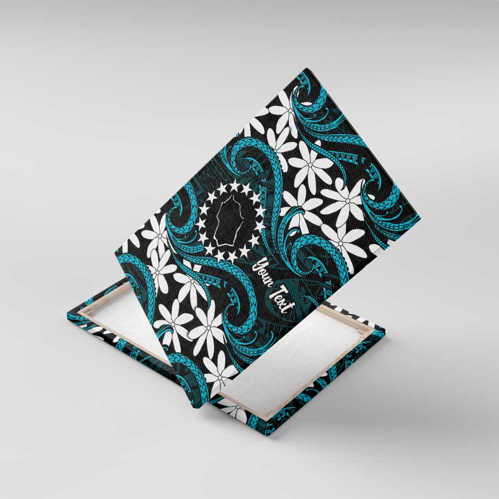 Personalised Cook Islands Penrhyn Atoll Canvas Wall Art Tiare Maori Polynesian Waves Tattoo LT14 With Frame Blue - Polynesian Pride