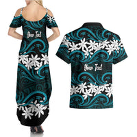 Personalised Cook Islands Penrhyn Atoll Couples Matching Summer Maxi Dress and Hawaiian Shirt Tiare Maori Polynesian Waves Tattoo