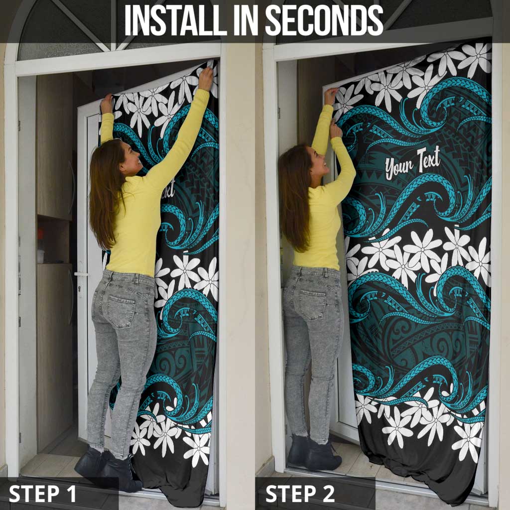 Personalised Cook Islands Penrhyn Atoll Door Cover Tiare Maori Polynesian Waves Tattoo