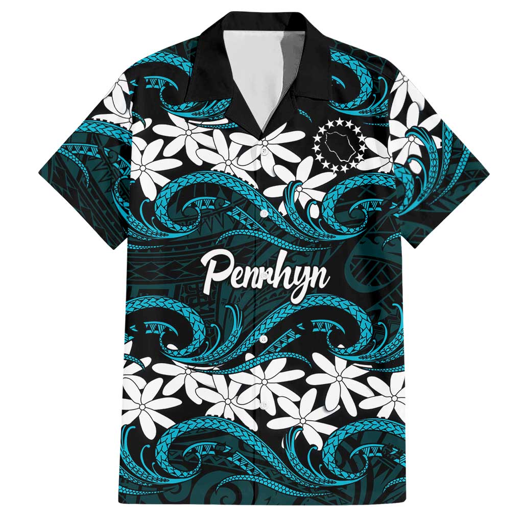 Personalised Cook Islands Penrhyn Atoll Hawaiian Shirt Tiare Maori Polynesian Waves Tattoo