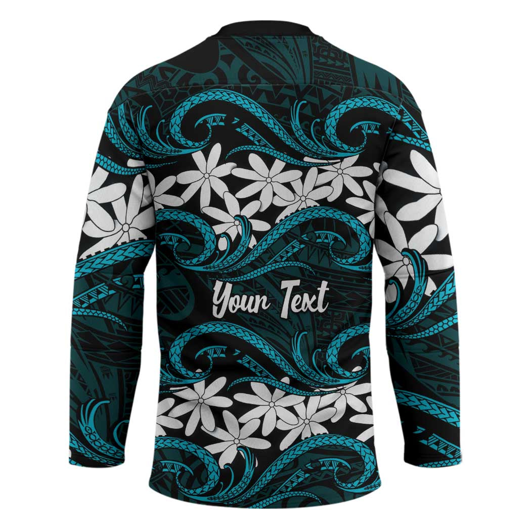 Personalised Cook Islands Penrhyn Atoll Hockey Jersey Tiare Maori Polynesian Waves Tattoo