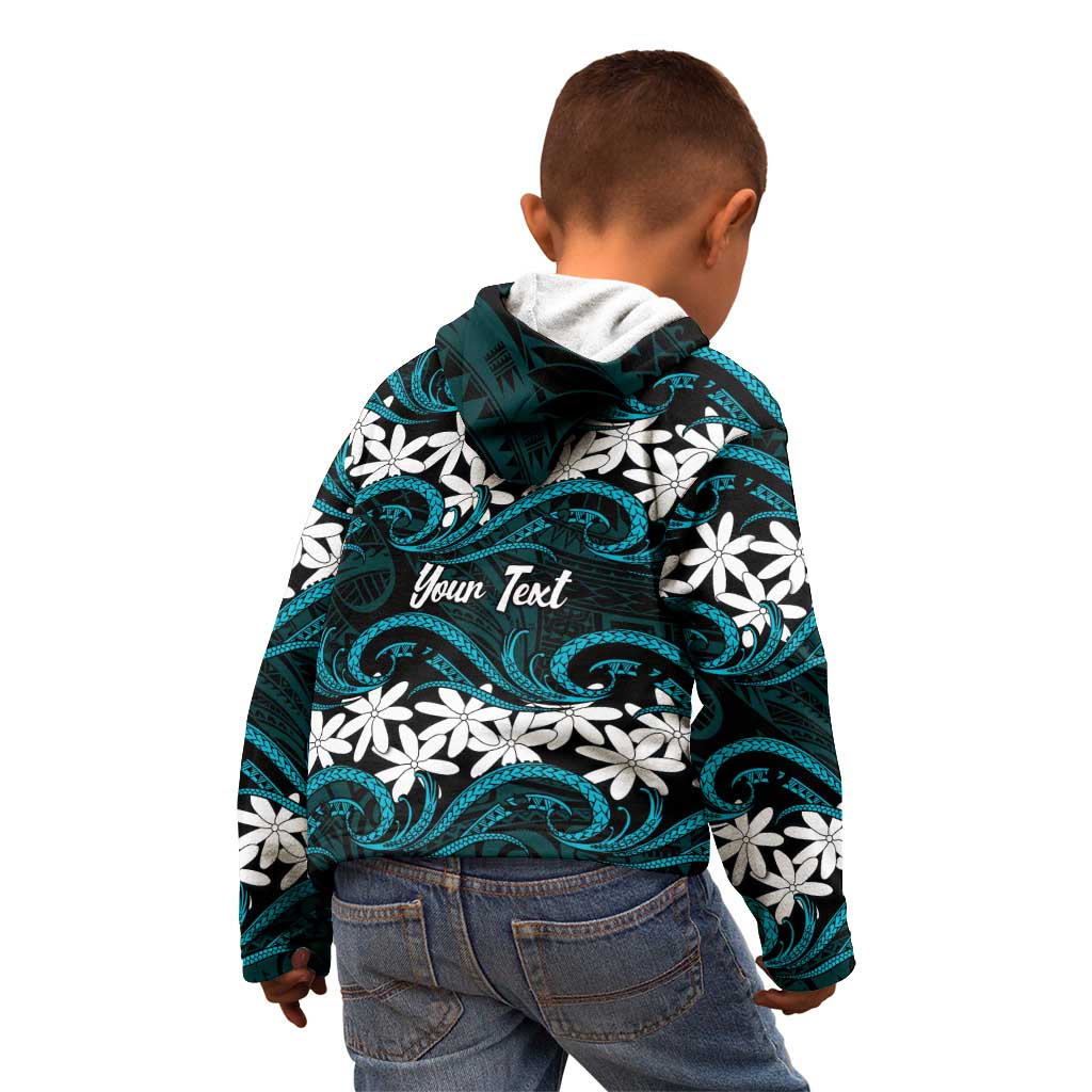 Personalised Cook Islands Penrhyn Atoll Kid Hoodie Tiare Maori Polynesian Waves Tattoo LT14 - Polynesian Pride