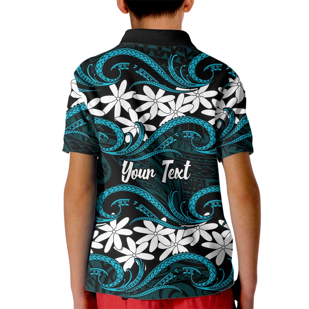 Personalised Cook Islands Penrhyn Atoll Kid Polo Shirt Tiare Maori Polynesian Waves Tattoo LT14 - Polynesian Pride