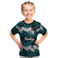 Personalised Cook Islands Penrhyn Atoll Kid T Shirt Tiare Maori Polynesian Waves Tattoo