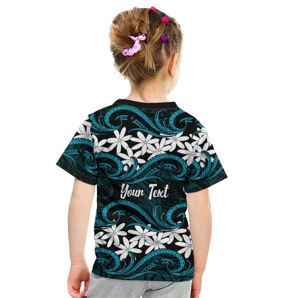 Personalised Cook Islands Penrhyn Atoll Kid T Shirt Tiare Maori Polynesian Waves Tattoo