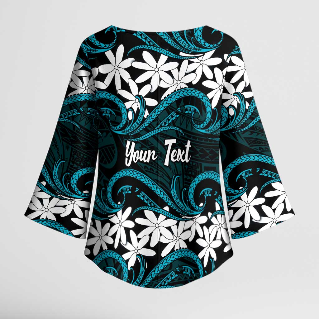 Personalised Cook Islands Penrhyn Atoll Kimono Sleeve Blouse Tiare Maori Polynesian Waves Tattoo