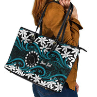 Personalised Cook Islands Penrhyn Atoll Leather Tote Bag Tiare Maori Polynesian Waves Tattoo