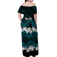 Personalised Cook Islands Penrhyn Atoll Off Shoulder Maxi Dress Tiare Maori Polynesian Waves Tattoo LT14 - Polynesian Pride