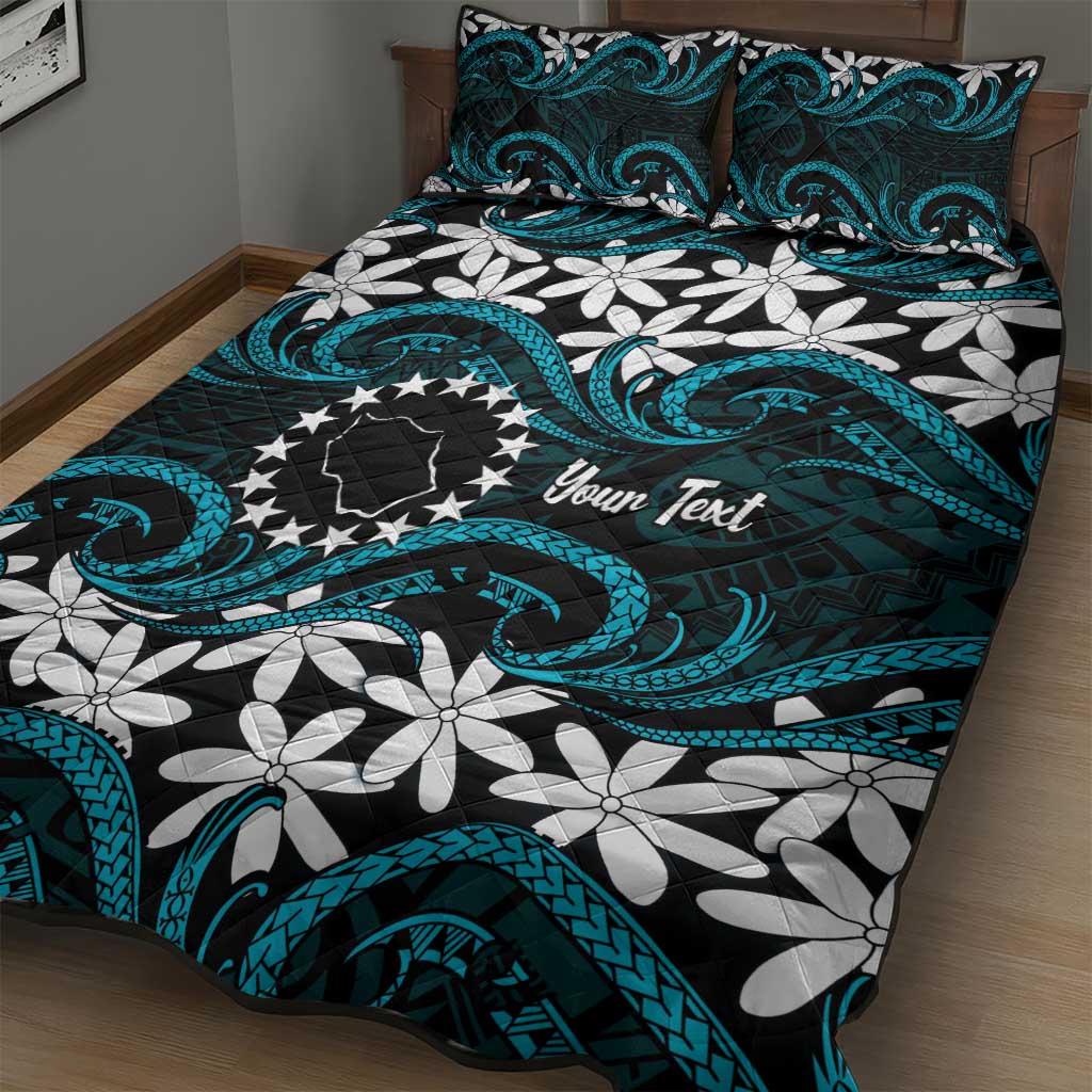 Personalised Cook Islands Penrhyn Atoll Quilt Bed Set Tiare Maori Polynesian Waves Tattoo